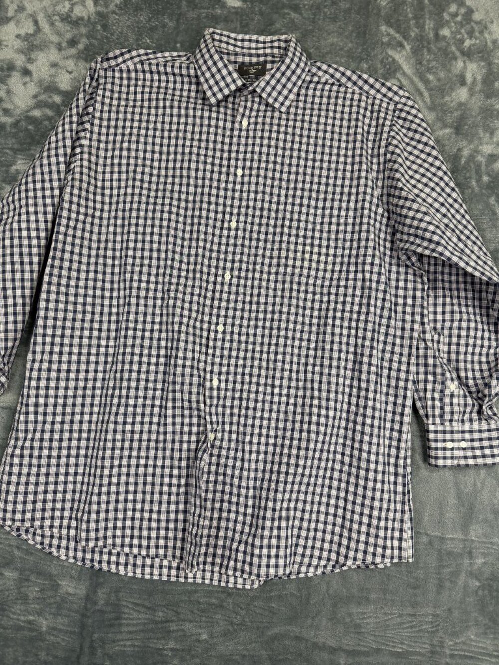 Dockers Mens Iron-Free Navy Checkered Long-Sleeve Shirt XL 17-17.5 34/35